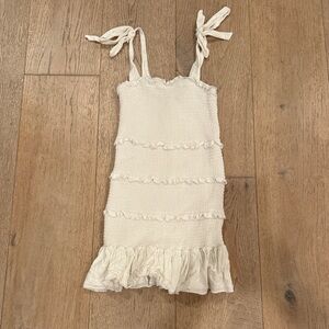 White Ruffled Sleeveless Tie Dress. Katie J. Size medium.